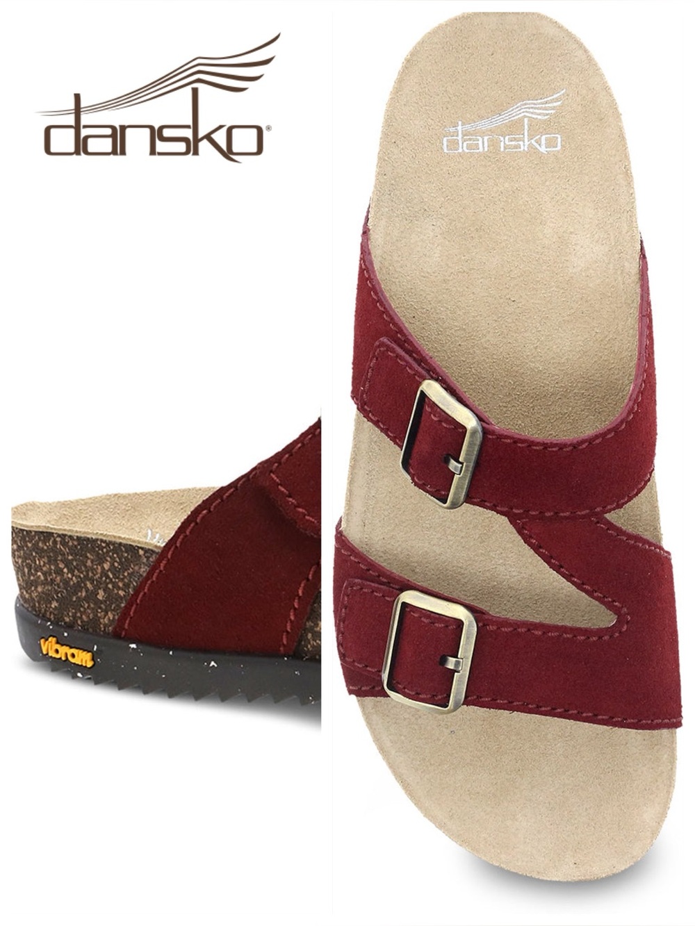 Dansko Dayna Sandals Red Suede Leather Size 7 / 37